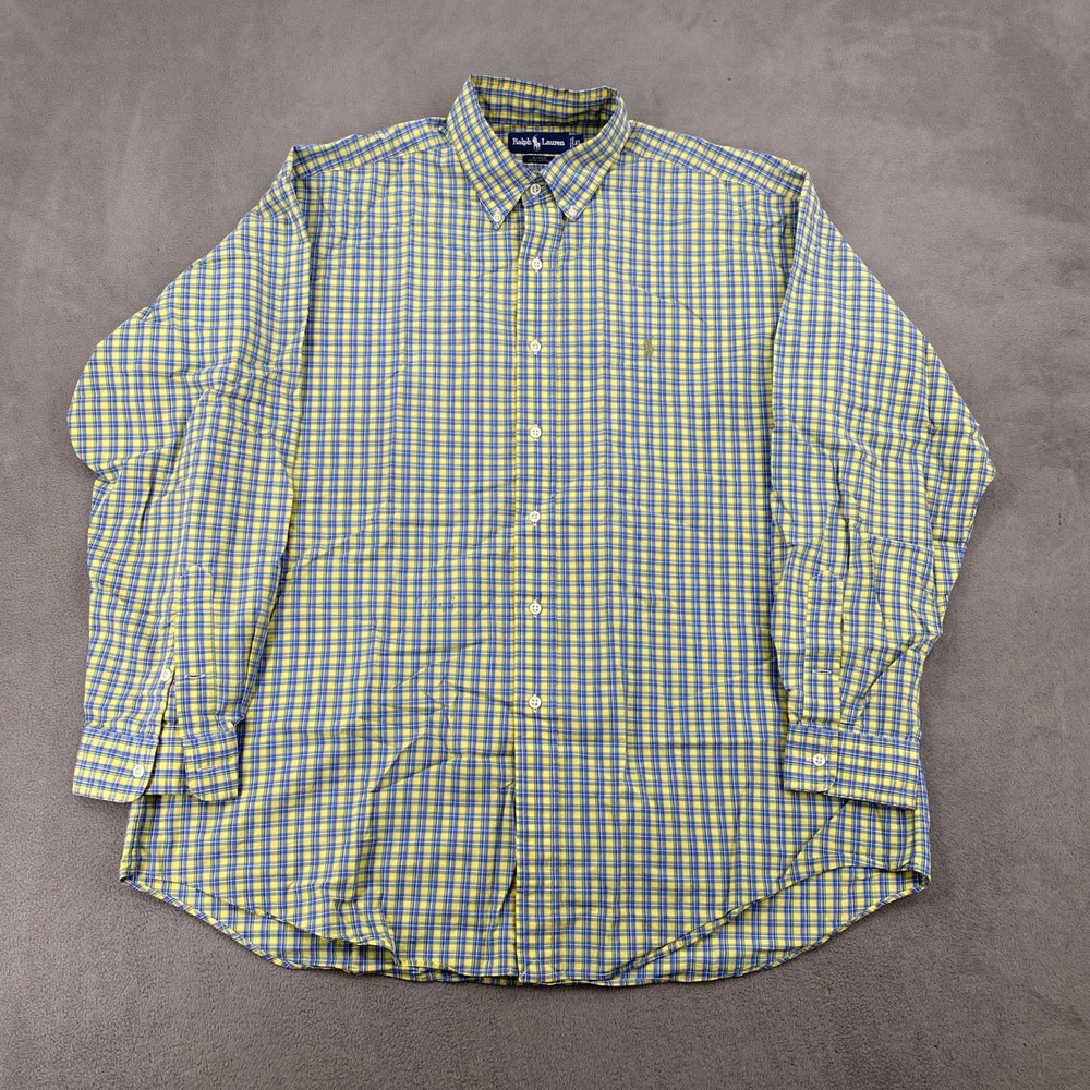 Ralph Lauren Blake Shirt Mens XL Yellow Blue Plaid Cotton Button Down LS